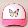 Gorra trucker rosa y blanca con estampado de mariposa y malla trasera transpirable - Rosa Rojo y Blanco