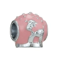 Pink enamel silver charm with poodle pattern for DIY bracelets, high gloss finish - Pink Enamel Poodle Pattern Style (33)