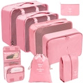 7-piece pink travel organizer set including packing cubes shoe bag and toiletry pouches - Toiletry Bag 8-Piece Set / Pink