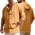Men's casual linen hooded shirt in ginger yellow with long sleeves and front pockets - Earthy Yellow
