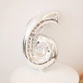 Silver number 6 foil balloon for birthday party decoration on a white pedestal - Number 6 / 16" / Silver
