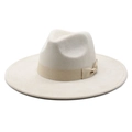 Dettaglio di cappello fedora a tesa larga con nastro in gros-grain su feltro crema - M (56-59cm) / Bianco Sporco Pelle Scamosciata