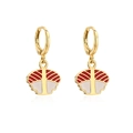 18K gold plated hoop earrings with red and white enamel fan pendants on white background - Red White Fan Shape (42016)