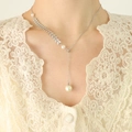 Silver wheat ear necklace with pearls and Y-shaped pendant for elegant women - Silver Pull-Clasp Style (3 Beads)