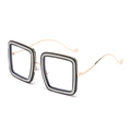 Elegant square women's sunglasses with black glitter frame and wavy gold metal temples - Black Frame Transparent