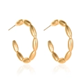 Minimalist golden C-shaped tube hoop earrings with textured oval metal beads - Oval Bead Linked Style (4274)