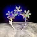 Detail of LED light-up Christmas headband with silver glitter snowflakes and tinsel - Glowing Snowflake Holiday Headband