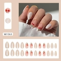 French almond press-on nails set with cherry hand-painted patterns and white pearls - W1563 French Cherry