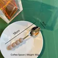 Cuillère à café créative 18 cm en acier inoxydable avec manche perles marron - Cuillère / Marron