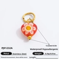 Red heart-shaped stainless steel pendant with floral patterns and 18k gold plating - PJ91232A-Red Pattern Heart