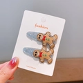 Glittery blue Christmas gingerbread man hair clips with embroidery for girls - Plush Toy / 2 Pcs/Set