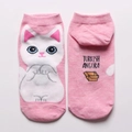 Pink low cut socks with cartoon Turkish Angora cat pattern for women's daily wear - Turkish Angora Style (A05)