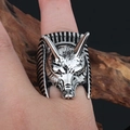 Hip hop style Anubis wolf head ring for men in antique silver finish on wood background - US 8 / Anubis Wolf Head Style(KR19209-D)