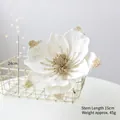 Elegant 25cm white velvet magnolia flower with gold glitter for Christmas tree decor - Cream