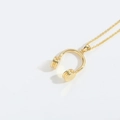 Minimalist vintage gold headphone pendant necklace with polished metal cross chain link - Headphone Style (XL4112-1)