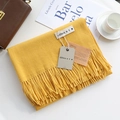 Ginger yellow faux cashmere scarf with tassels, soft winter neck wrap for women - Turmeric / 200cm