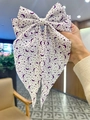 Barrette à cheveux avec nœud blanc et motifs d'étoiles et de lunes violettes - Blanc