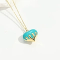 Golden heart pendant necklace with turquoise blue melting enamel finish and slim chain - Lake Blue