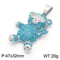Hip hop panda pendant with glasses featuring blue rhinestones and silver metal finish - Blue Zirconia Silver Bear Pendant (No Chain)(KP130487-MZOZ)