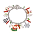 Pulsera de Navidad plateada con colgantes de Papá Noel y cierre de palanca OT - Papá Noel/Árbol/Copo/Muñeco/Guirnalda / Plateado