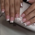 Short square French tip press-on nails in nude pink and white for a minimalist look - Nude Pink with White (Yellow Jelly Glue Included)