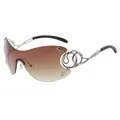 Frameless Y2K oversized sunglasses with brown gradient lenses and silver snake temple - C4-Double Brown