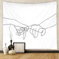 Dettaglio di un arazzo da parete minimalista con arte lineare nera su tessuto bianco - 73*95CM / Tessuto Spazzolato / SM001-Promessa del Mignolo