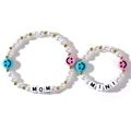Handmade pearl beaded MOM and MINI bracelet set with colorful smiley faces and gold beads - Imitation Pearl Colorful Smiley Face MOM/MINI Two-piece Style