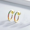 Classic 14k gold-plated 925 silver C-shape earrings with colorful cubic zirconia - 925 Silver / Yellow Gold Small