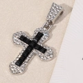 Cross pendant necklace with sparkling clear zircons and black center stones in silver finish - Cross / Single Pendant / Black Pendant