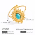 18k gold plated stainless steel open ring with sunray texture and blue turquoise stone - Sun with Turquoise(JZ21349) / Adjustable Open