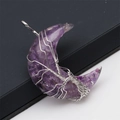 Macro shot of silver wire-wrapped crescent moon pendant filled with amethyst crystal stones - Amethyst Gravel-Moon