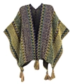 Ethnic knit poncho with geometric patterns and colorful tassels for a bohemian style - Cardigans / Purple Green