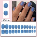 Detail view of light blue glossy press-on nails in 24 pieces set with square-oval shape - Light Blue (DFYL-06)