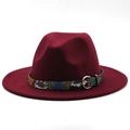 Close-up of wine red fedora hat with a snakeskin pattern band and gold metal buckle - L(58-60cm) / Burgundy