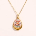 Golden teardrop pendant necklace featuring a colorful reindeer and Merry Christmas motif - Teardrop Christmas Reindeer Pattern (Style 5)