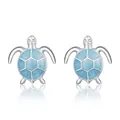 Turtle stud earrings in 925 sterling silver with light blue honeycomb enamel texture - SCE1035 Blue Sea Turtle Stud Earrings