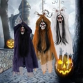 Three hanging Halloween ghosts with skeletal bloody faces in purple orange and white fabric - PL-40 Tied Hands Hanged Ghost Style (PL-40)