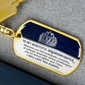 Golden rectangular keychain with blue crown for granddaughter and heartfelt engraving - Beautiful Granddaughter / Gold