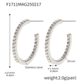 Silver C-shaped zircon earrings in stainless steel with dimension markings - Style B-21mm / Silver White Zircon