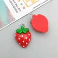 Macro detail of red resin strawberry charms with metal rings for DIY jewelry making - Red Resin Large Strawberry / 16*25mm