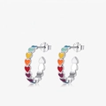 Rainbow heart S925 sterling silver hoop earrings with colorful enamel finish for women - S925 Sterling Silver Rainbow Heart