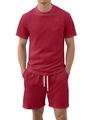 Men's waffle knit t-shirt and drawstring shorts set in deep burgundy red finish - S / Burgundy