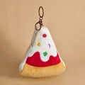 Porte-clés pizza en peluche avec broderie colorée et anneau métallique en bronze - Pizza / 13cm