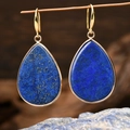 Lapis lazuli teardrop earrings featuring deep blue stone with golden hooks - E1909 / Flat Teardrop