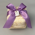 Square handmade bamboo gift box with purple ribbon bow and thank you tag decoration - Square Box Dark Purple Ribbon Style