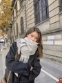 Elegant grey wool blend tassel scarf worn by model in a stylish street style winter look - Thickened Tassel Style (350g) / 200*70cm / Grey-Beige