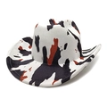 Detail of western cowboy hat with cow print pattern and thick felt material - M (56-58cm) / Straight Top Cow Print White