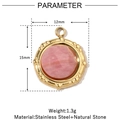Ciondolo in pietra naturale rosa in acciaio inossidabile placcato oro 14k, 12mm - Stile Pietra Naturale Sfaccettata Rosa (VG817)