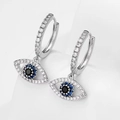 Silver evil eye hoop earrings with sparkling white crystals and blue stones - Silver Evil Eye